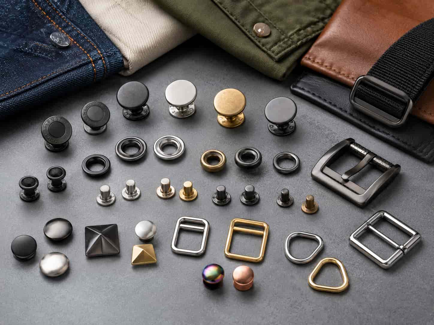 accessories and apparel，Metal apparel hardware material options including stainless steel, brass and zinc alloy
